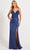 Faviana 11018 - Deep V-Neck Sheath Prom Gown Prom Dresses 00 / Navy