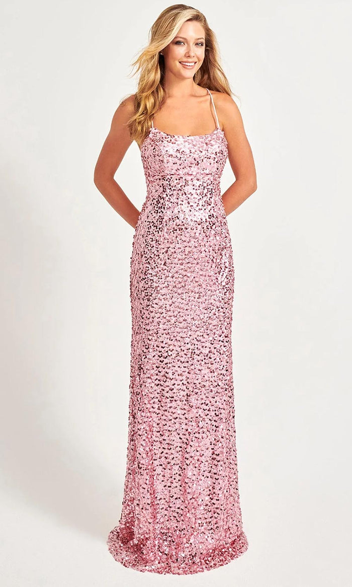Faviana 11033 - Scoop Floral Sequin Prom Gown Special Occasion Dress 00 / Light Pink