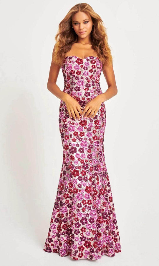 Faviana 11036 - Floral Sequin Prom Gown