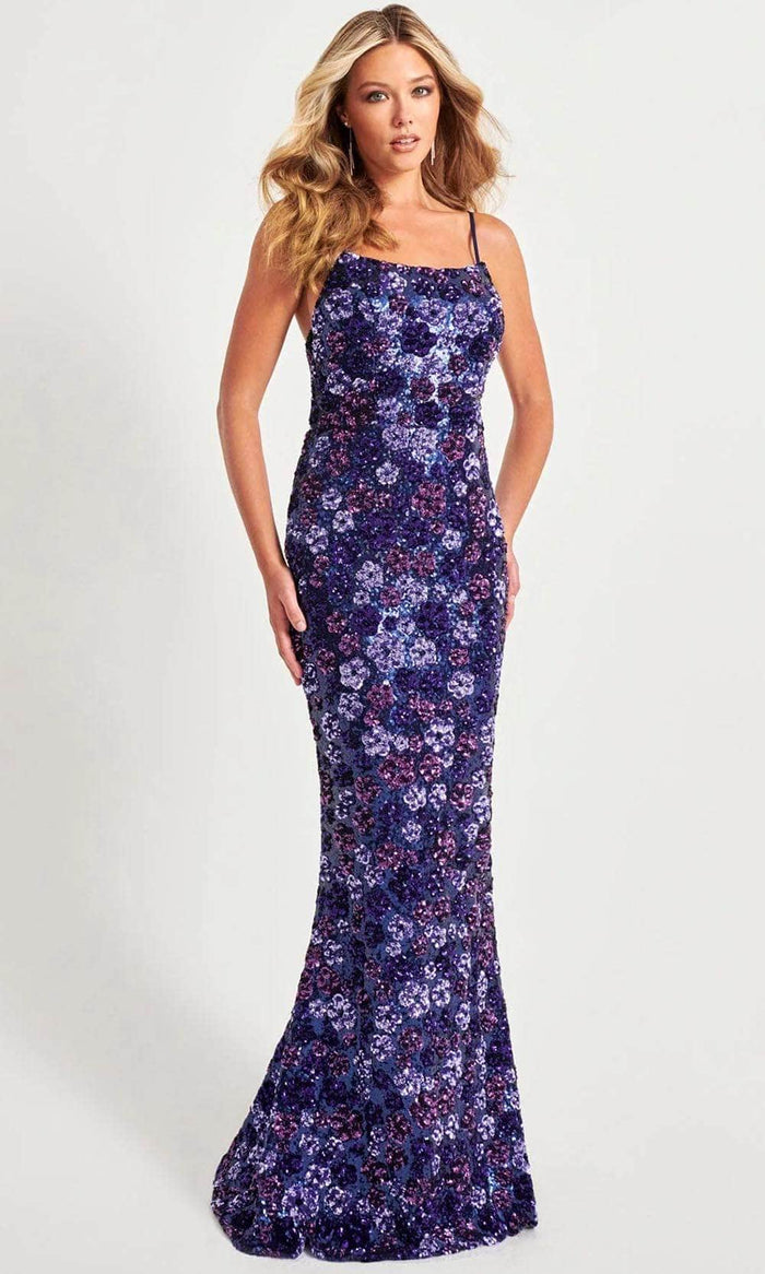Faviana 11037 - Scoop Neck Cutout Prom Gown Special Occasion Dress 00 / Purple/Navy