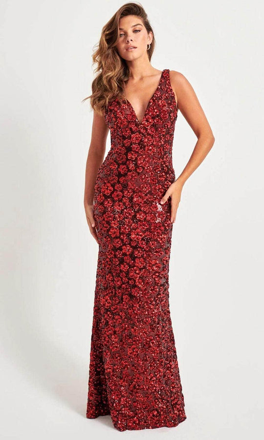 Faviana 11038 - Illusion Side V-Neck Prom Gown
