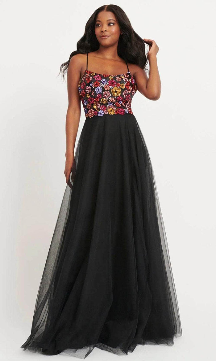 Faviana 11039 - Embellished Scoop Neck Prom Gown Prom Dresses 00 / Black/Multi/Black