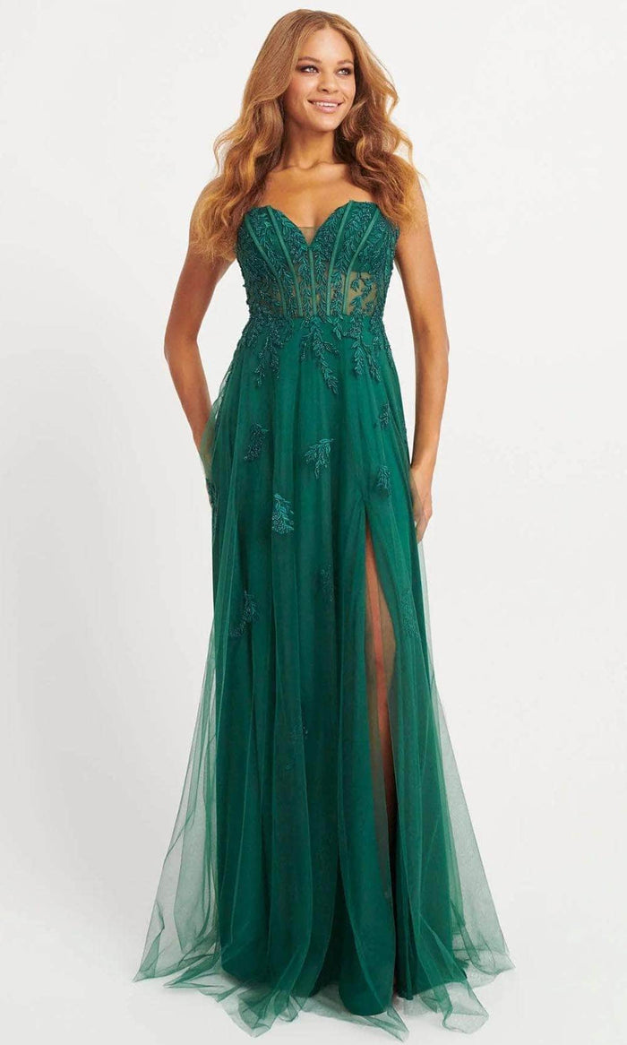 Faviana 11057 - Tulle A-Line Prom Gown Prom Dresses 00 / Forest Green