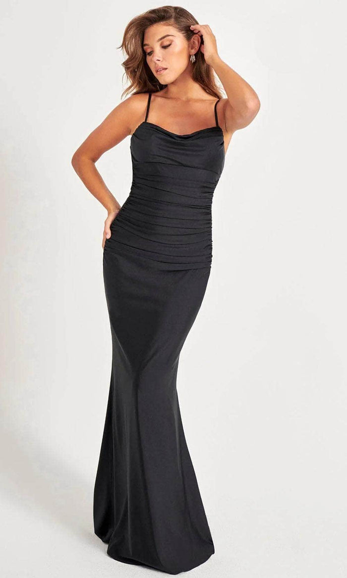 Faviana 11072 - Cowl Back Charmeuse Prom Gown Special Occasion Dress 00 / Black
