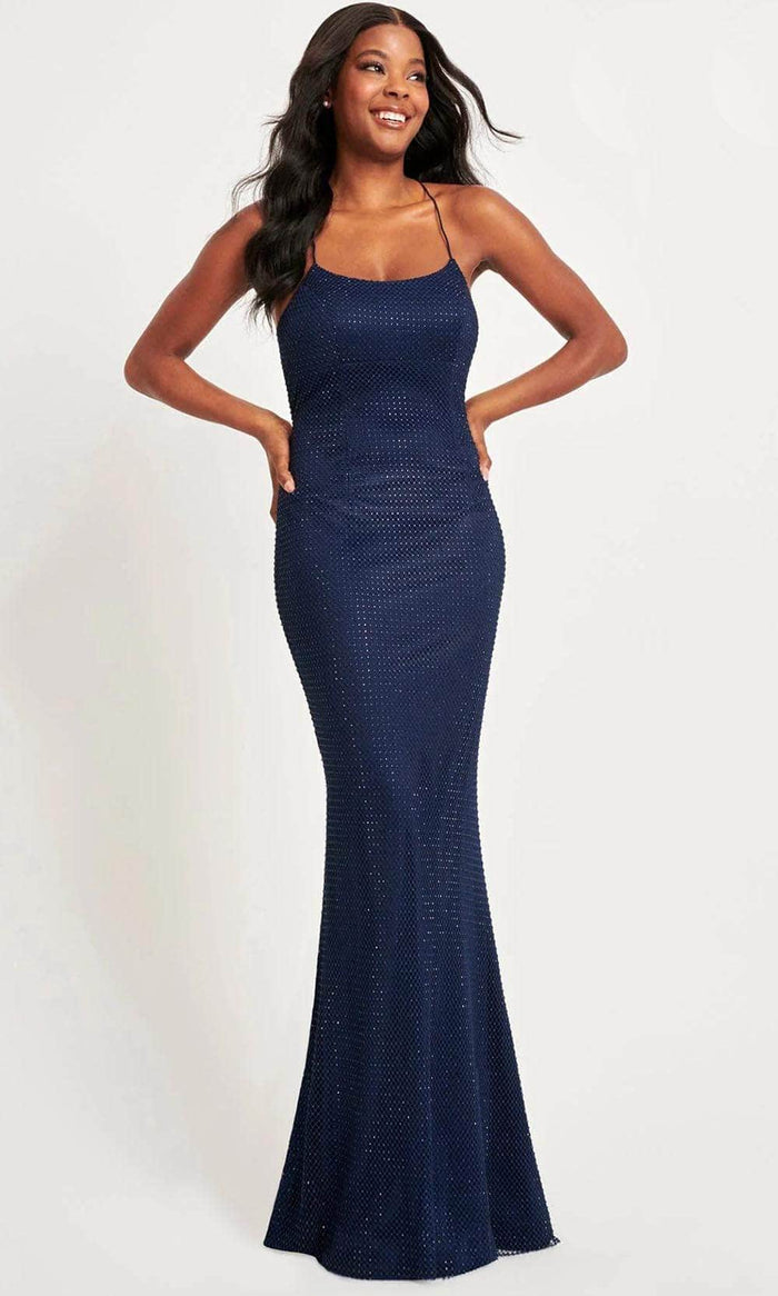 Faviana 11077 - Beaded Mesh Prom Gown Prom Dresses 00 / Navy