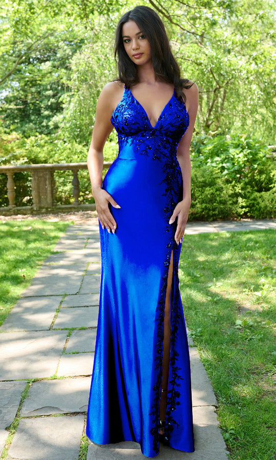 Faviana 11405 - Beaded Applique Deep V-Neckline Gown