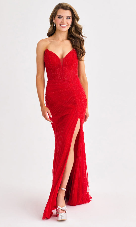 Faviana 11410 - Strapless Beaded Gown with Slit