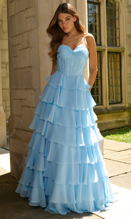 Faviana 11420 - Corset Tiered Ruffle Chiffon Gown