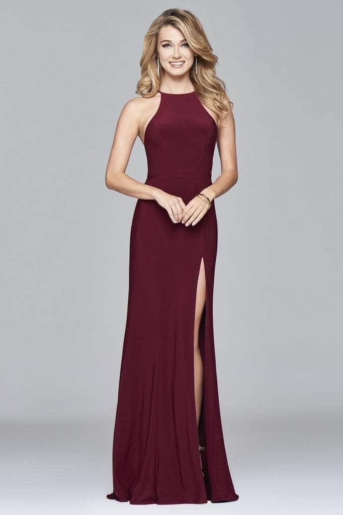 Faviana - 7976 Halter Neck Jersey Trumpet Dress - 1 Pc Wine in Size 4 Available Evening Dresses 4 / Wine