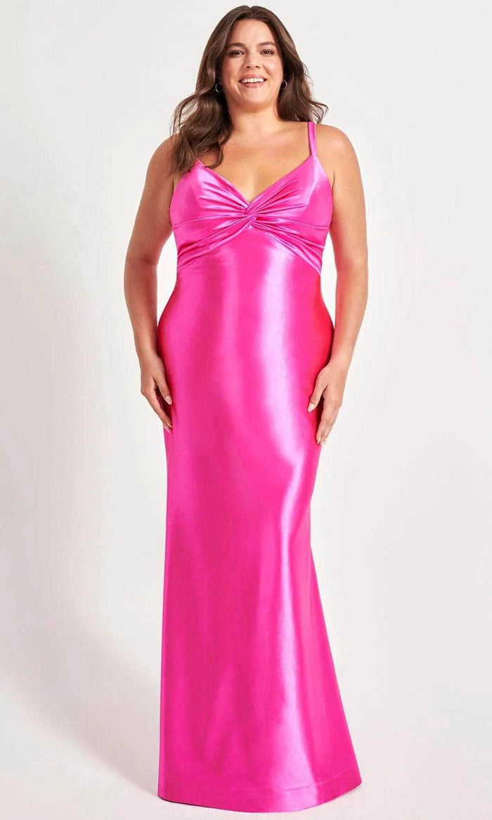 Faviana 9549 - Knotted V-Neck Satin Prom Gown Special Occasion Dress 12W / Lipstick