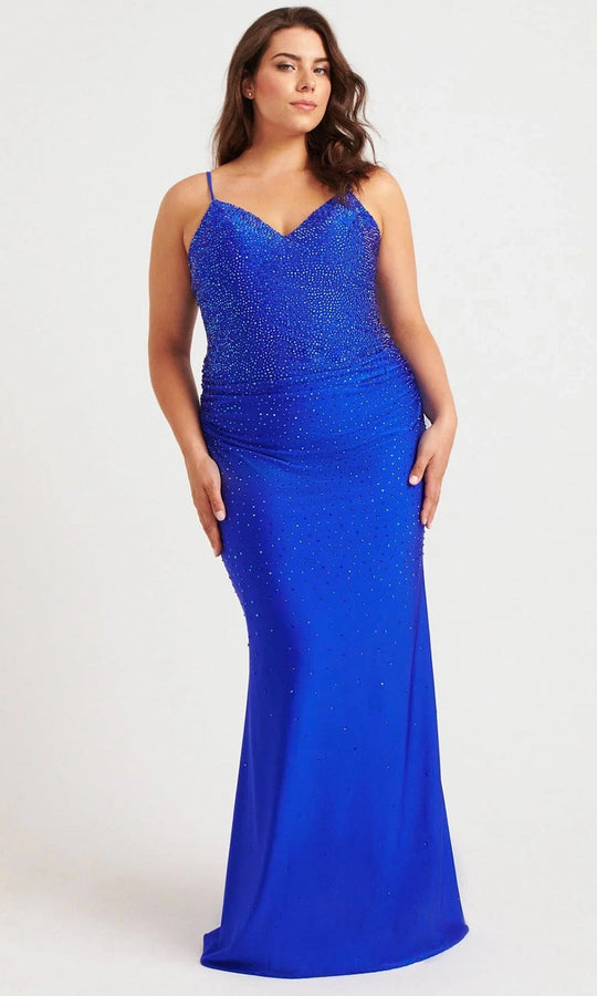 Faviana 9555 - V-Neckline Rhinestone Studded Long Dress