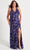 Faviana 9560 - Floral Sequin Cutout Prom Gown Special Occasion Dress 12W / Purple/Navy