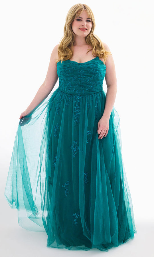 Faviana 9598 - Scoop Ruched Prom Dress with Tulle Overlay