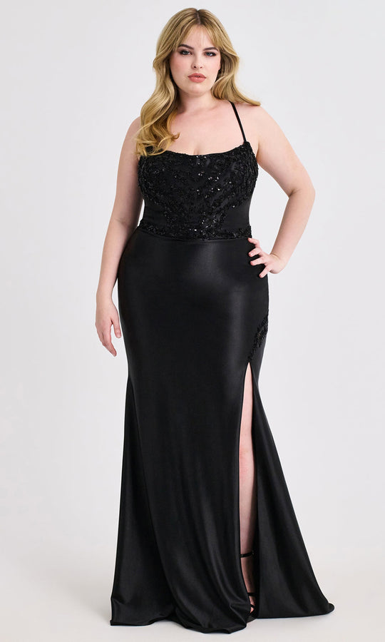 Faviana 9606 - Plus Size Lace-Up Back Satin Dress