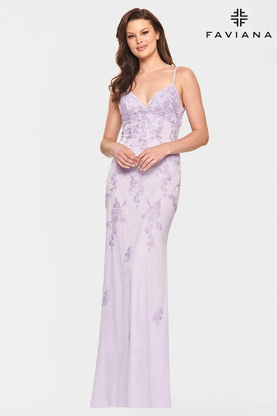 Faviana - S10633 V-Neck Open Back Trumpet Gown