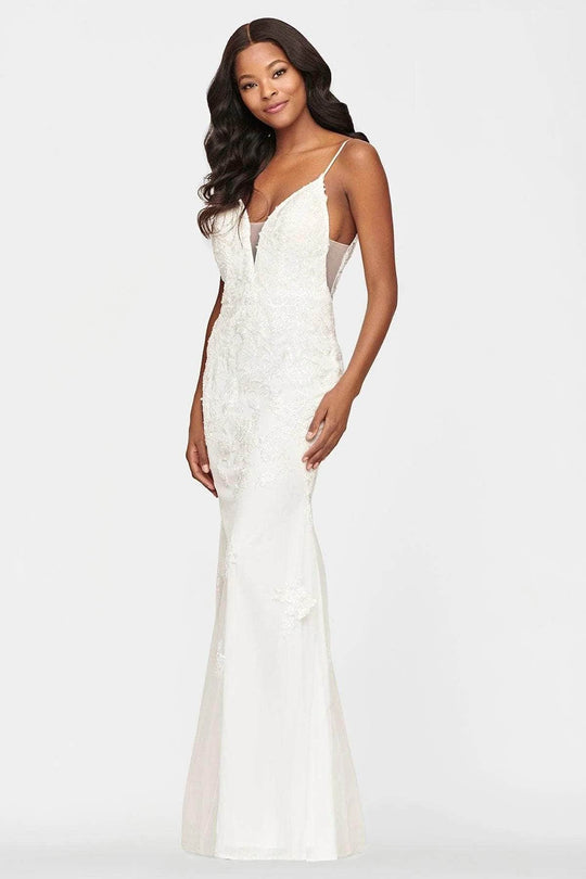 Faviana - S10648 Appliqued V-Neck Trumpet Dress