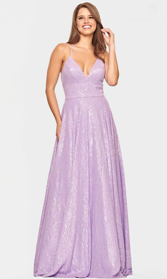 Faviana S10831 - V-Neck Strappy Open Back Prom Gown