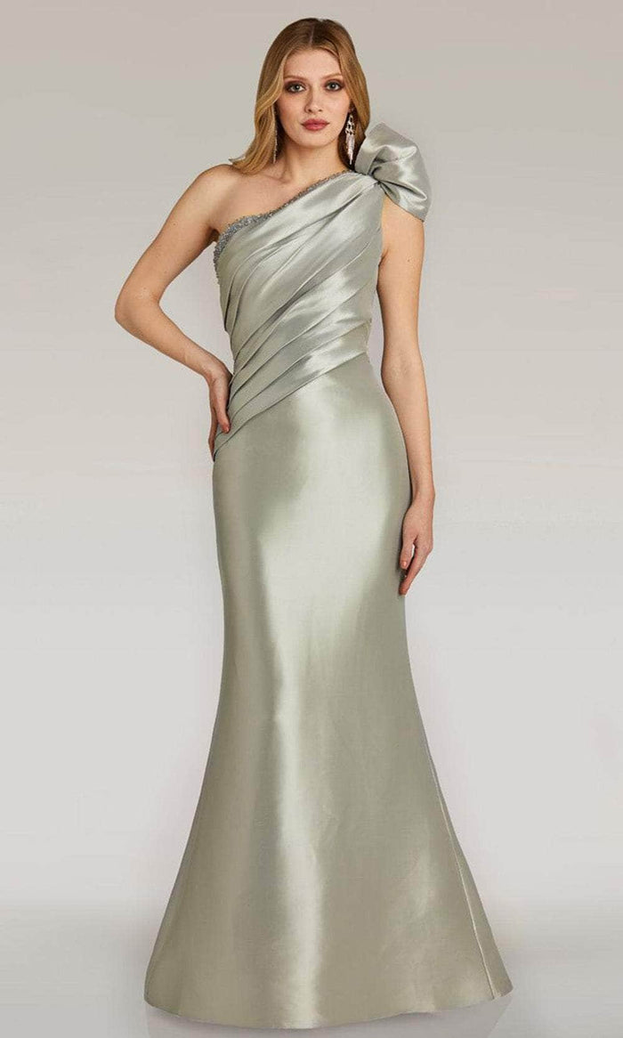 Feriani Couture 18266 - Bow Accented Cap Sleeve Evening Gown Evening Dresses 2 / Silver