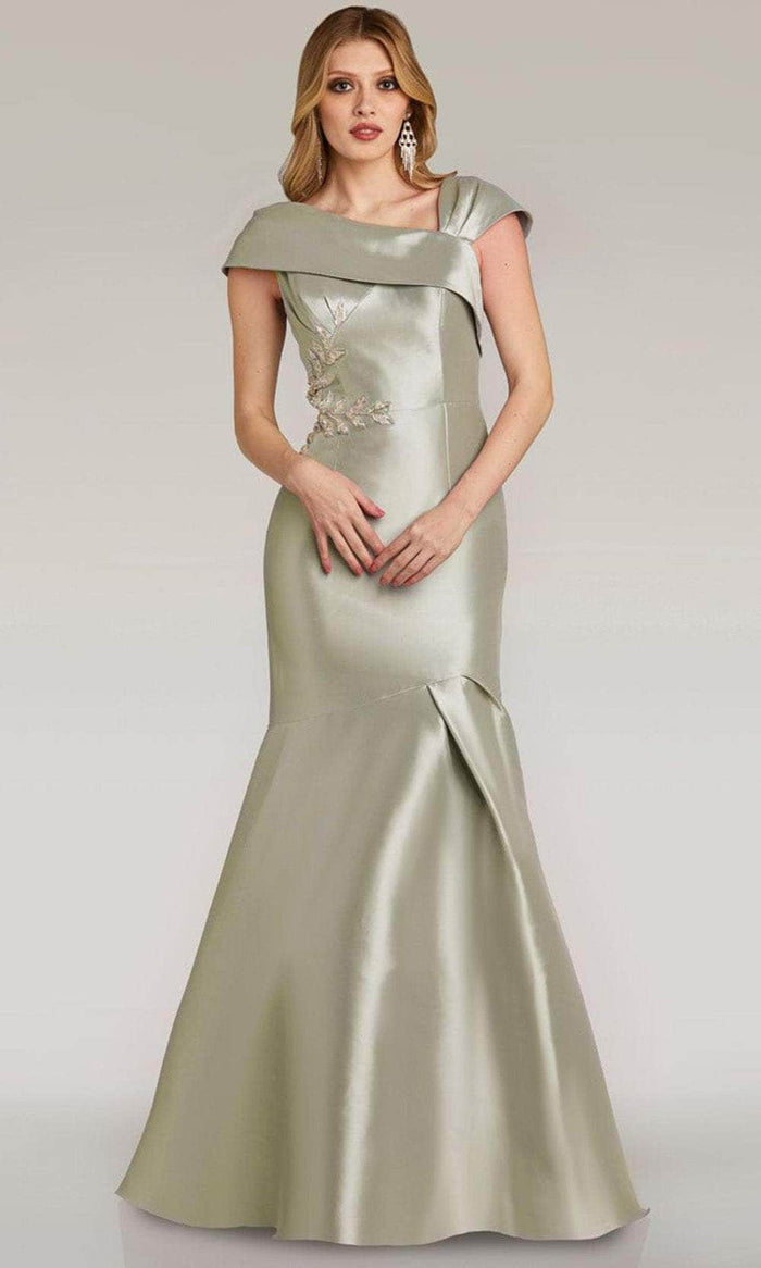 Feriani Couture 18268 - Asymmetric Neck Mikado Evening Gown Evening Dresses 2 / Silver