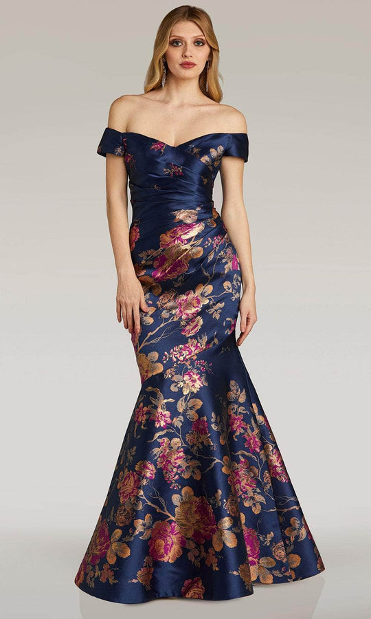 Feriani Couture 18338 - Off Shoulder Floral Print Evening Gown