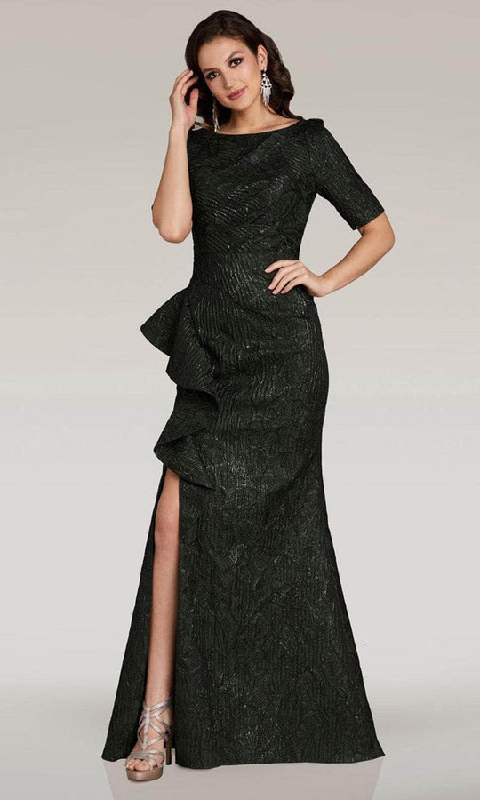 Feriani Couture 18355 - Bateau Cascading Ruffle Evening Gown