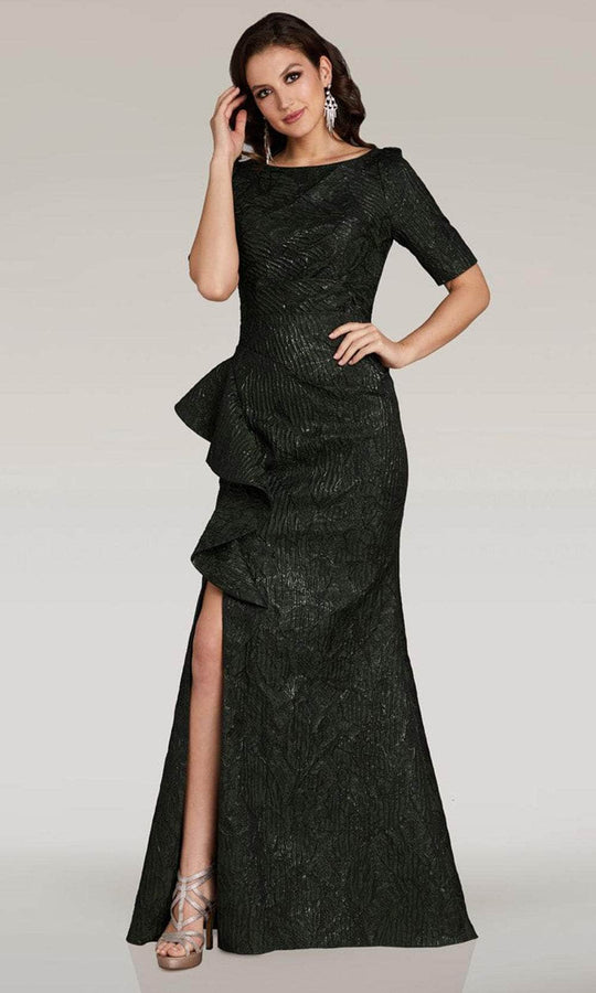 Feriani Couture 18355 - Bateau Cascading Ruffle Evening Gown