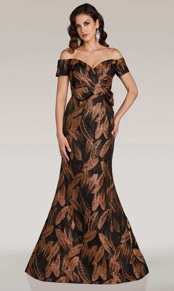 Feriani Couture 18357 - Sweetheart Leaf Printed Evening Gown Evening Dresses 2 / Black/Gold
