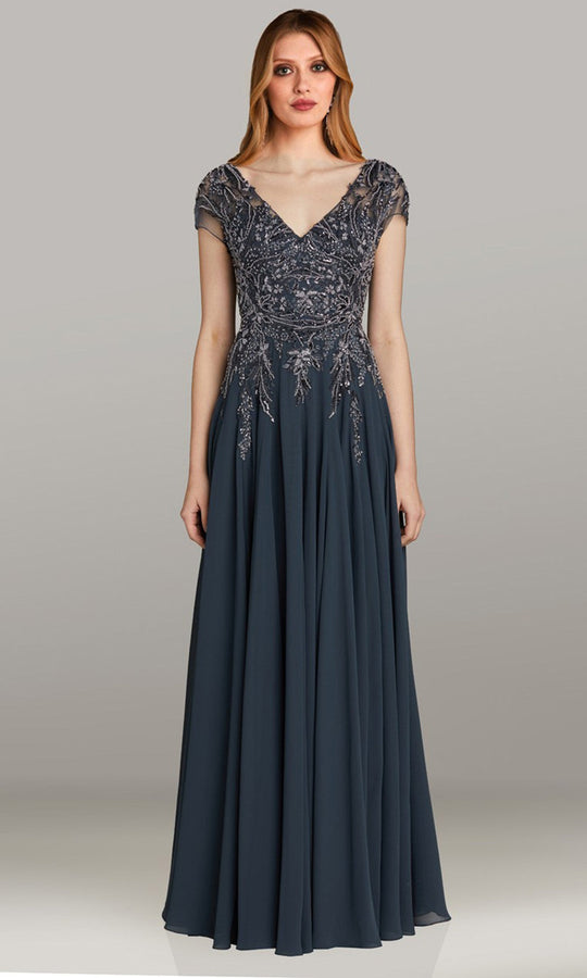 Feriani Couture 18471 - Embroidered Illusion Cap Sleeve Evening Gown