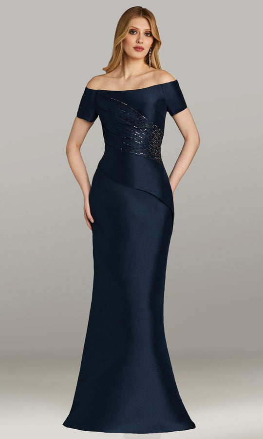 Feriani Couture 18480 - Off Shoulder Beaded Evening Gown with Peplum