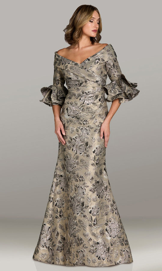 Feriani Couture 18515 - Off Shoulder Bell Sleeve Evening Gown