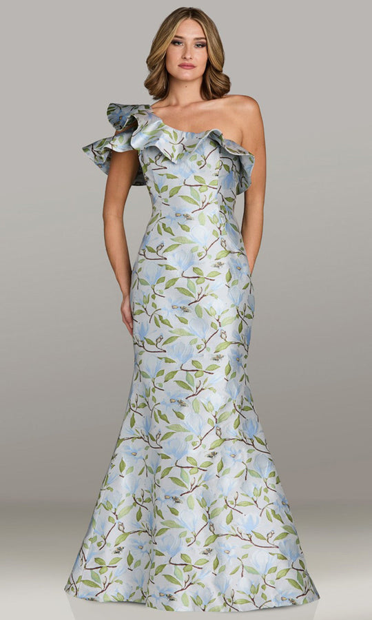 Feriani Couture 18517 - Floral Print Cold Shoulder Sleeve Gown