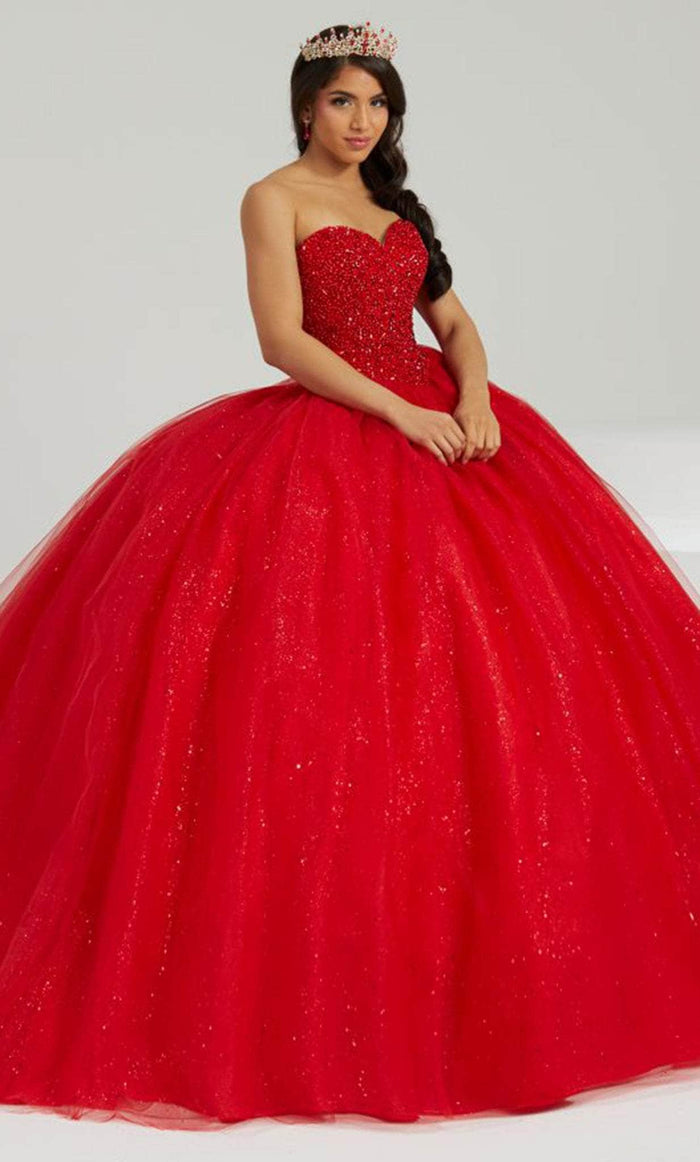 Fiesta Gowns 56480 - Cape-Infused Sweetheart Glittered Gown Ball Gowns 0 / Red