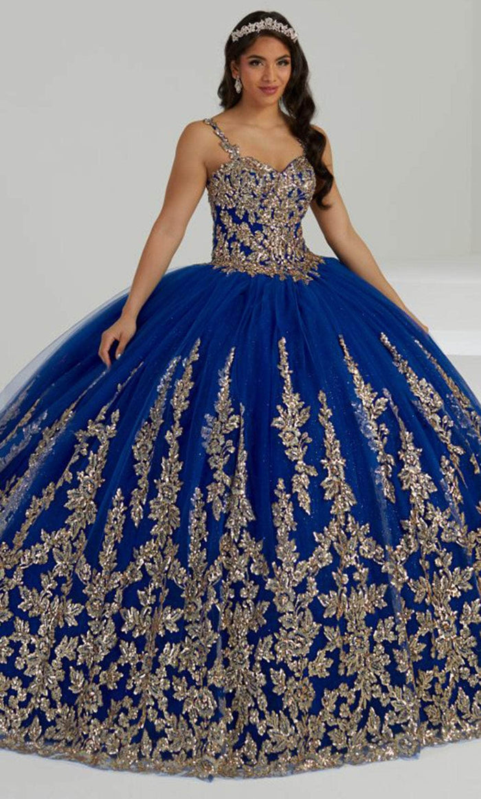 Fiesta Gowns 56483 - Thin Strapped Embroidery Gown Ball Gowns 0 / Royal