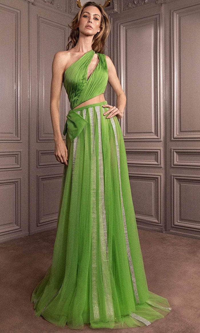 Gatti Nolli Couture GA-6772 - Shirred Cutout Evening Dress Prom Dresses 0 / Green