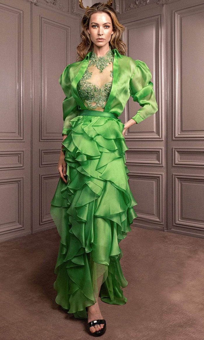 Gatti Nolli Couture GA-6796 + GA-6745 - Applique Evening Dress Evening Dresses 0 / Green
