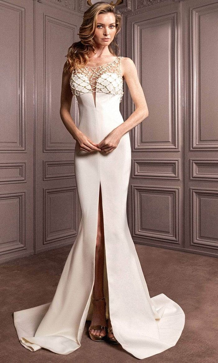 Gatti Nolli Couture GA-6999 - Bead Overlaid Evening Gown Wedding Dresses 0 / White