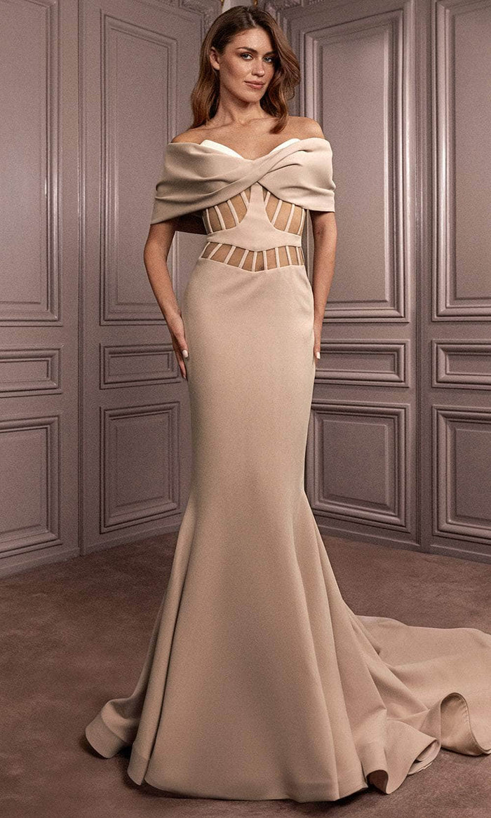 Gatti Nolli Couture GA-7041 - Twist Foldover Evening Dress Special Occasion Dress 0 / Taupe