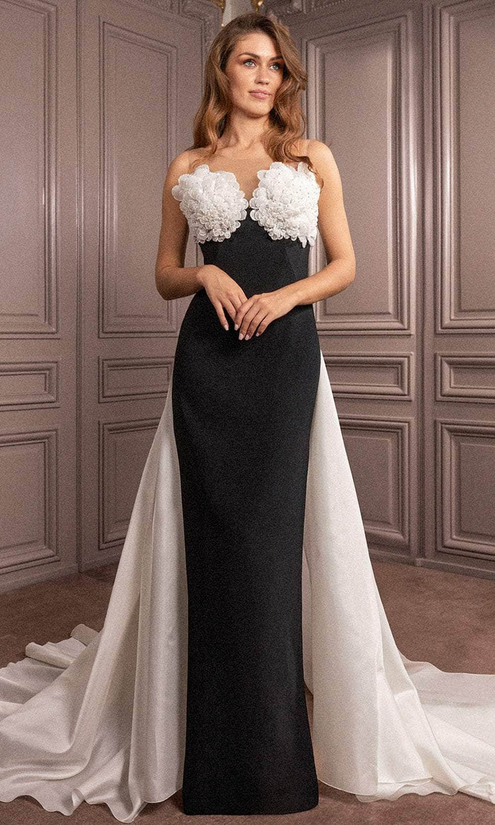 Gatti Nolli Couture GA-7071 - Petal Detailed Evening Dress Evening Dresses 0 / Black & White