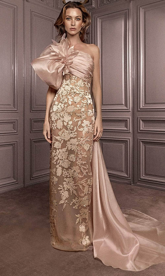 Gatti Nolli Couture GA-7080 - Floral Accent Sheath Evening Dress Evening Dresses 0 / Multi