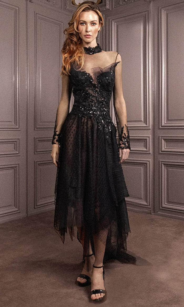 Gatti Nolli Couture GA-7100 - Illusion A-Line Cocktail Dress Evening Dresses 0 / Black