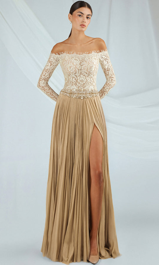 Gatti Nolli Couture OP-7346 - Off Shoulder Lace Pleated Gown