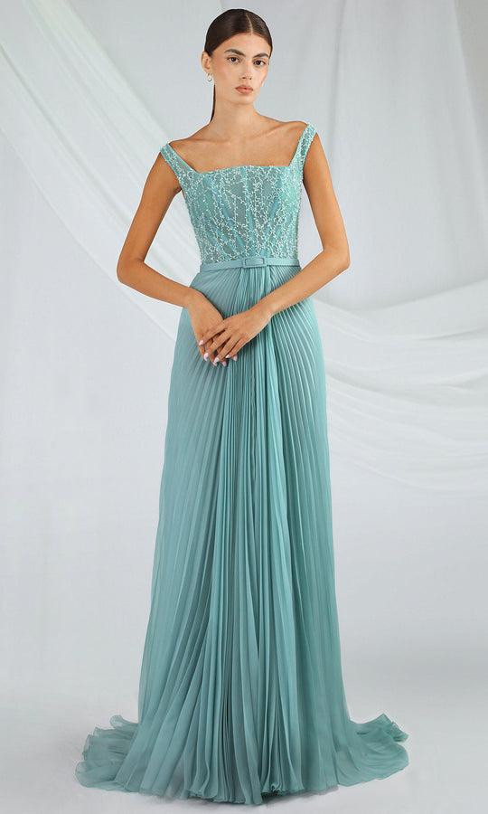 Gatti Nolli Couture OP-7381 - Beaded Bodice Pleated Gown with Belt