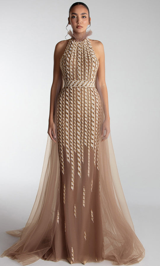 Gatti Nolli Couture OP-7721 - Sequin Embroidered Halter Evening Gown
