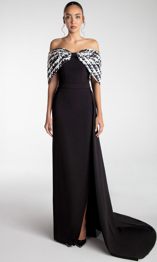 Gatti Nolli Couture OP-7738 - Embroidered Cape Sweetheart Crepe Gown