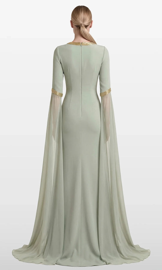 Gatti Nolli Couture OP-7923 - Metallic Gold Trim Cape Sleeve Long Gown