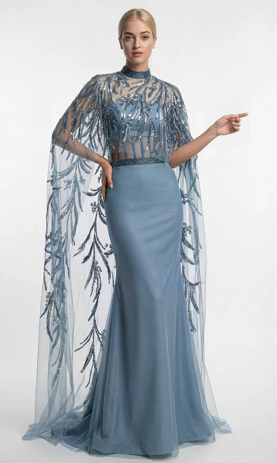 Gatti Nolli Couture OP-7867 - Embroidered Tulle Cape Mermaid Dress