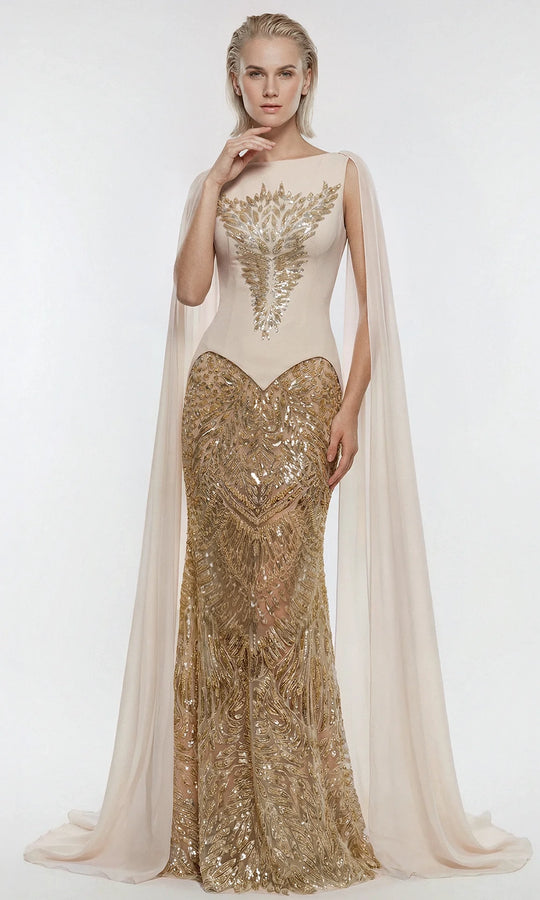Gatti Nolli Couture OP-7875 - Sequin Embroidered Cape Long Gown