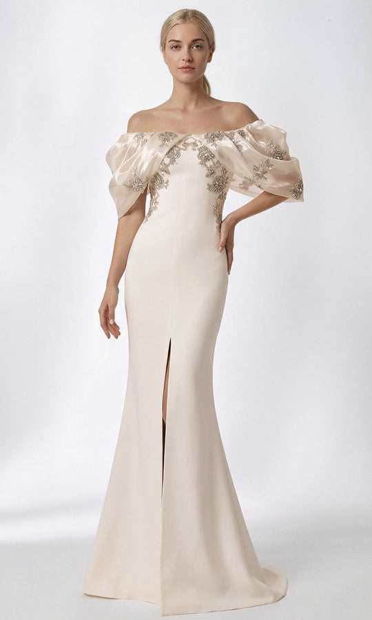 Gatti Nolli Couture OP-7865 - Beaded Applique Front Slit Evening Gown
