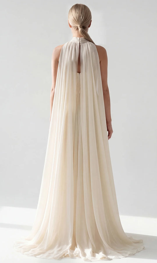 Gatti Nolli Couture OP-7920 - Asymmetric Pleated Gown with Cape Train