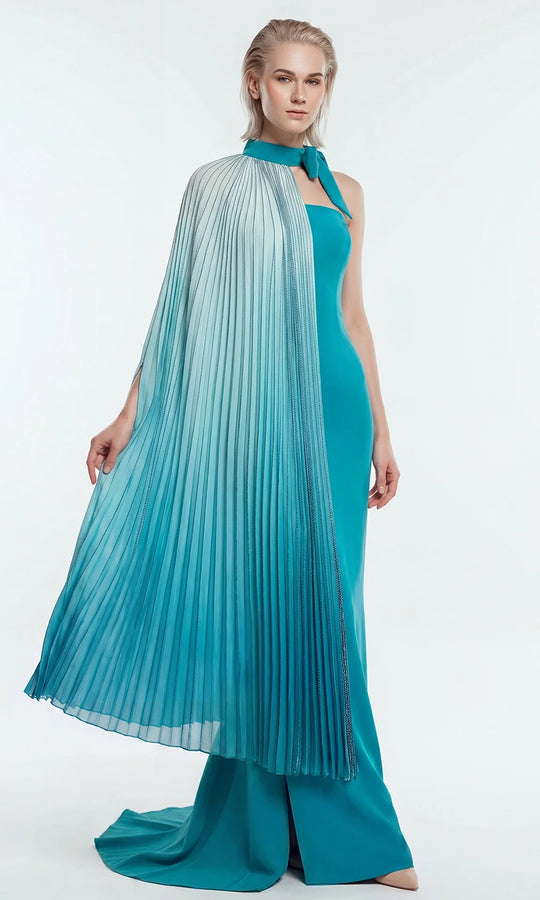 Gatti Nolli Couture OP-7864 - Strapless Long Dress with Pleated Cape